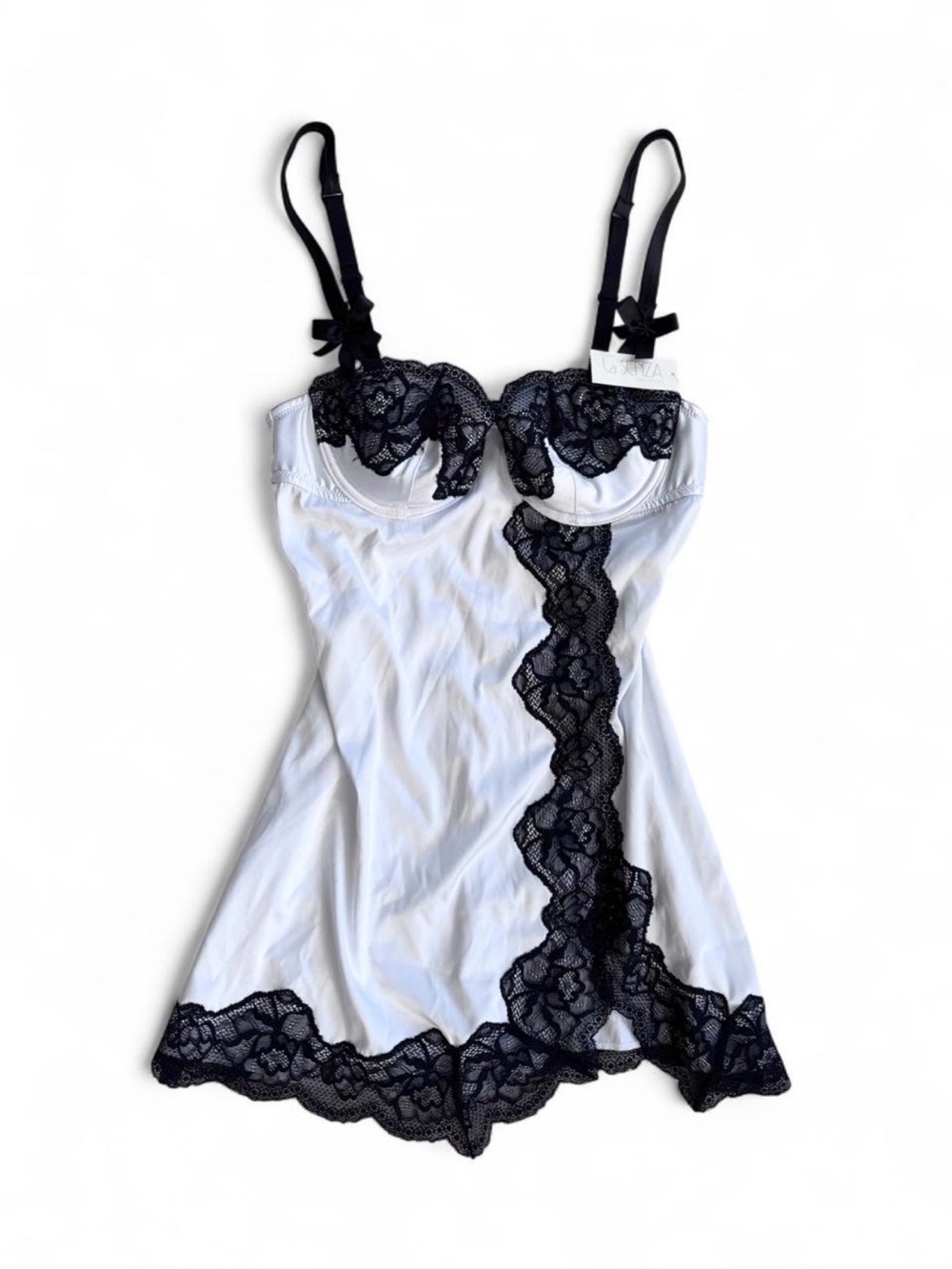 NWT La Senza coquette white black lace babydoll bustier top Size XS